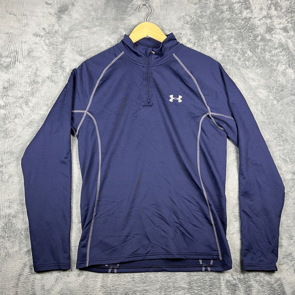 Under Armour Shirt Mens Large Navy Blue Coldgear Outdoor Raglan Sleeve 1/4 Zip